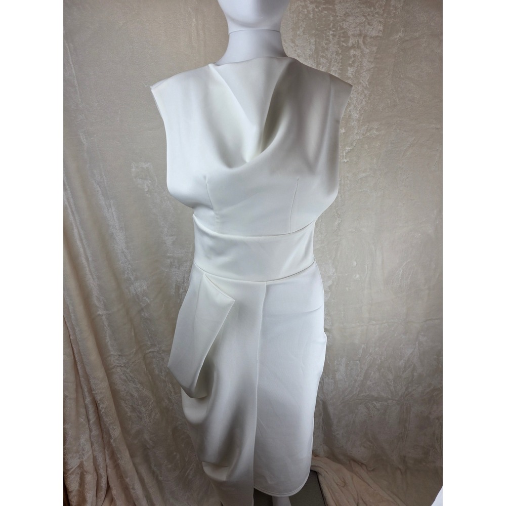 CBR White Draped Midi Dress Sleeveless‎ Zipper Waist Corset Style S